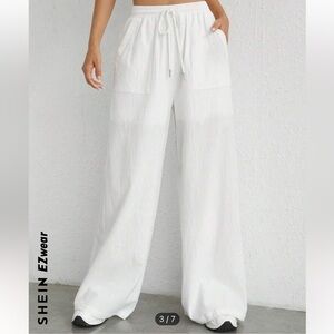 Drawstring Waist Wide Leg White Pants, size XS